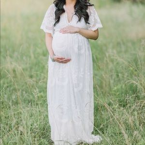 PinkBlush White Lace Maternity Maxi Dress